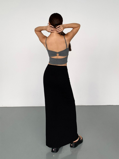 Milania Front Slit Knit Skirt-The Black Bow-