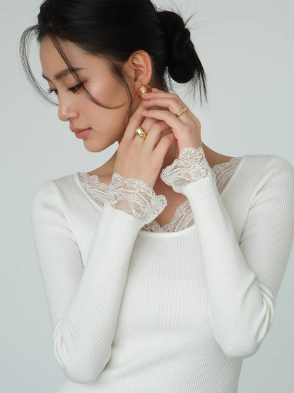Julius Lacey Trim Kint Top-The Black Bow-