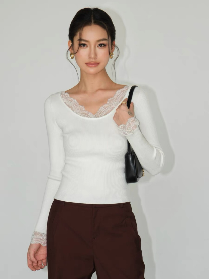Julius Lacey Trim Kint Top-The Black Bow-