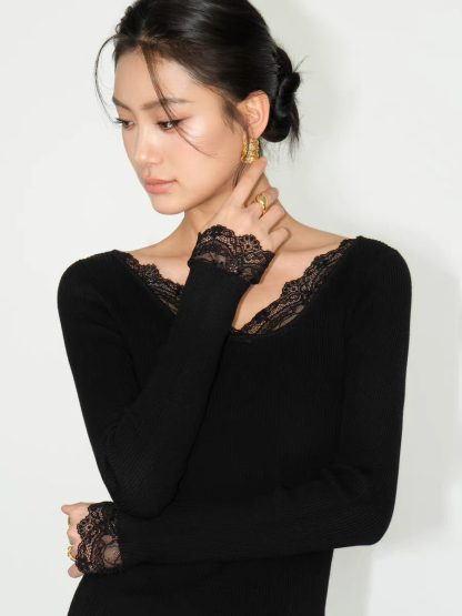 Julius Lacey Trim Kint Top-The Black Bow-