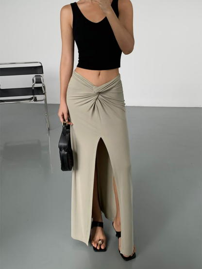 Milania Front Slit Knit Skirt-The Black Bow-