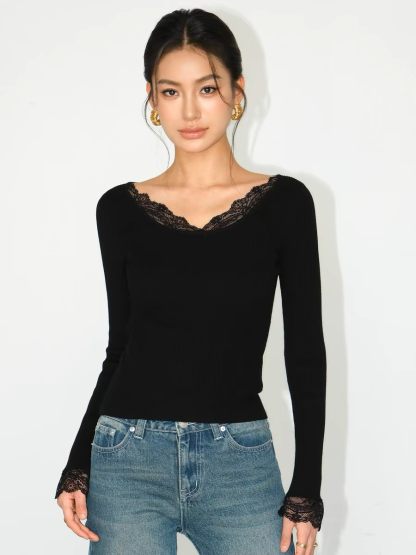 Julius Lacey Trim Kint Top-The Black Bow-