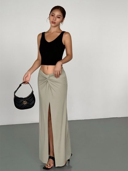 Milania Front Slit Knit Skirt-The Black Bow-