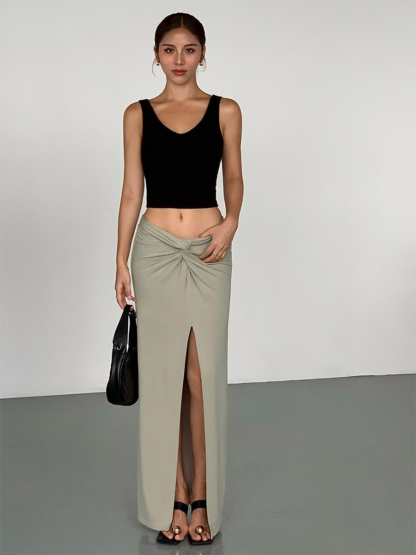 Milania Front Slit Knit Skirt-The Black Bow-