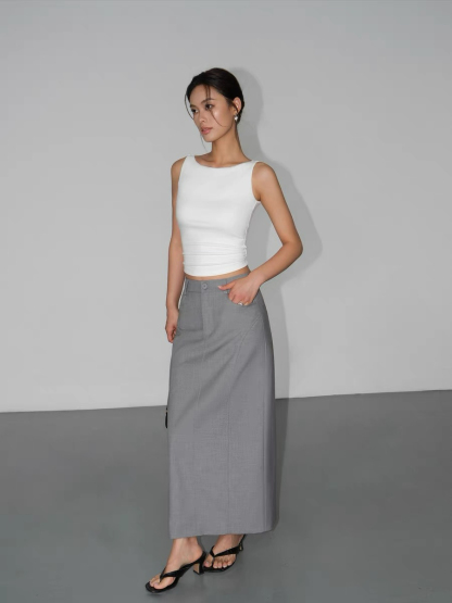 Manda Back Slit OL Skirt-The Black Bow-