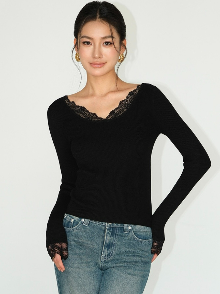 Julius Lacey Trim Kint Top-The Black Bow-