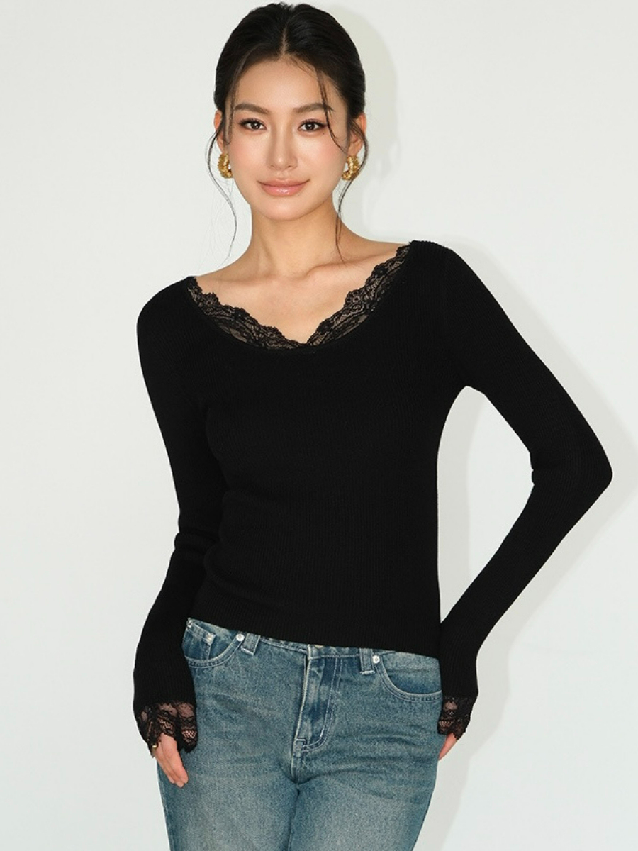 Julius Lacey Trim Kint Top-The Black Bow-