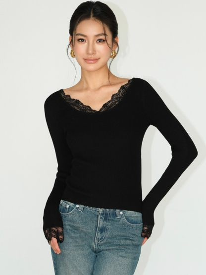 Julius Lacey Trim Kint Top-The Black Bow-