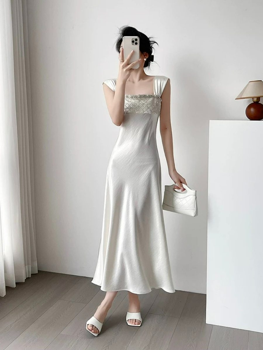 Mailyn Embellished Satin Dress