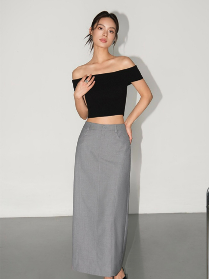 Manda Back Slit OL Skirt-The Black Bow-