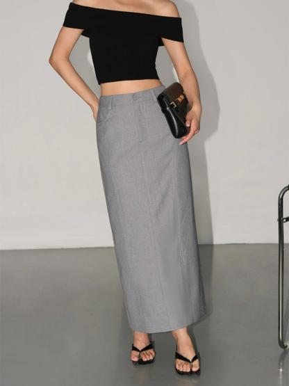 Manda Back Slit OL Skirt-The Black Bow-
