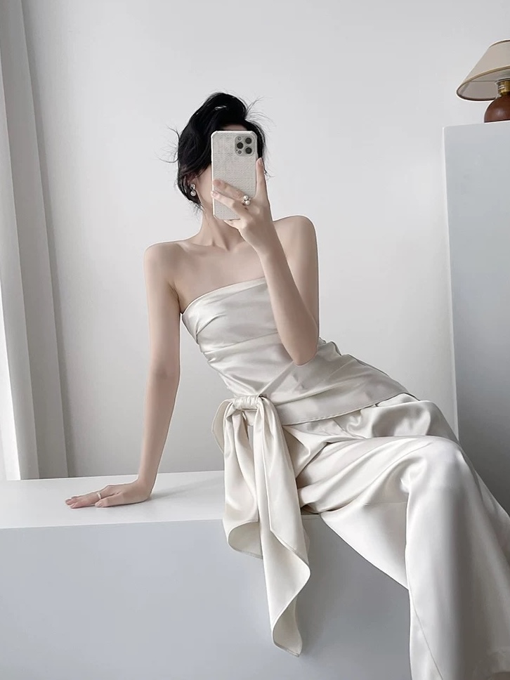 Mila Satin Bow Tie Top & Pants (Top & bottoms sold seperately)