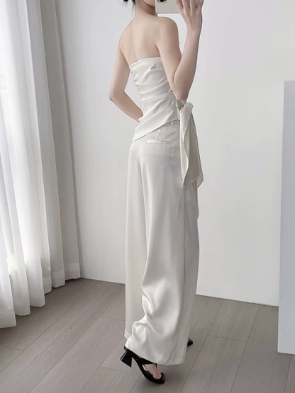 Mila Satin Bow Tie Top & Pants (Top & bottoms sold seperately)