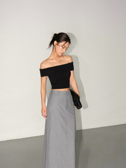Manda Back Slit OL Skirt-The Black Bow-