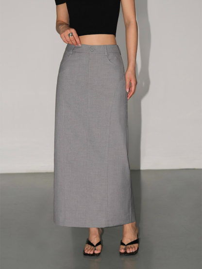 Manda Back Slit OL Skirt-The Black Bow-