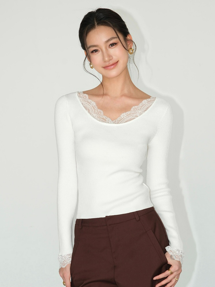 Julius Lacey Trim Kint Top-The Black Bow-