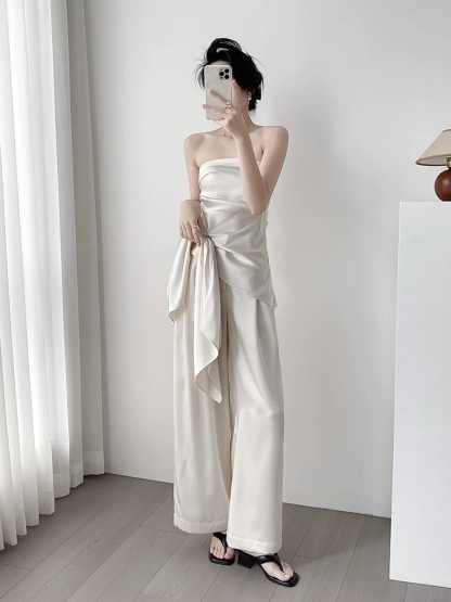 Mila Satin Bow Tie Top & Pants (Top & bottoms sold seperately)