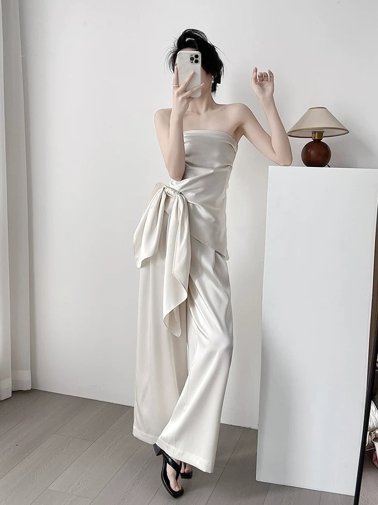 Mila Satin Bow Tie Top & Pants (Top & bottoms sold seperately)