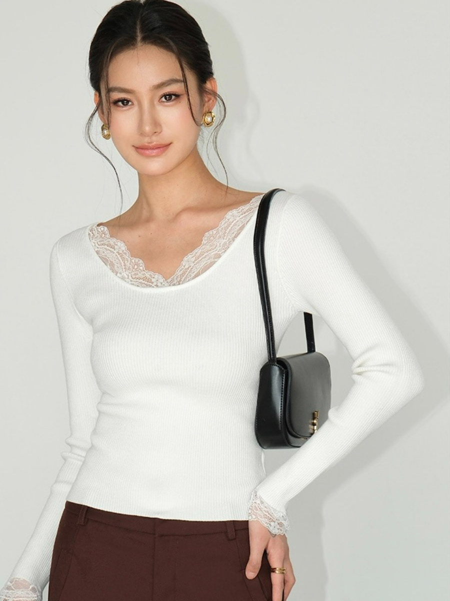 Julius Lacey Trim Kint Top-The Black Bow-