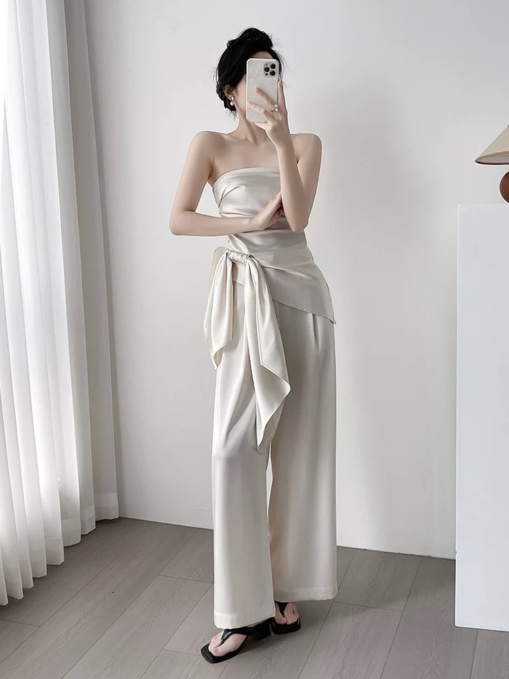 Mila Satin Bow Tie Top & Pants (Top & bottoms sold seperately)