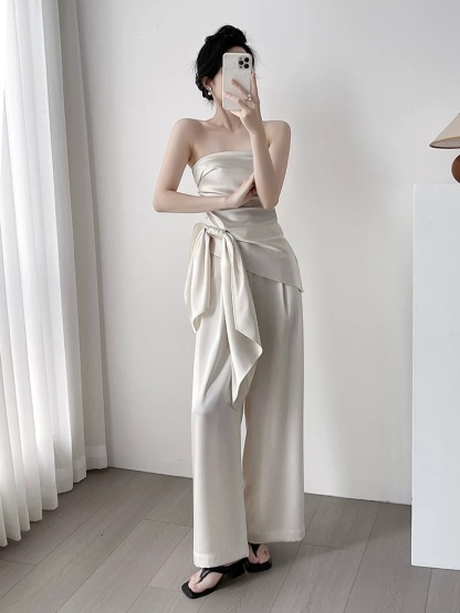 Mila Satin Bow Tie Top & Pants (Top & bottoms sold seperately)