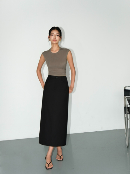 Manda Back Slit OL Skirt-The Black Bow-