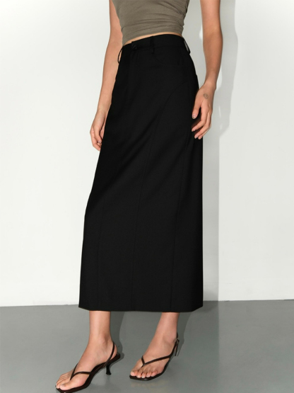 Manda Back Slit OL Skirt-The Black Bow-