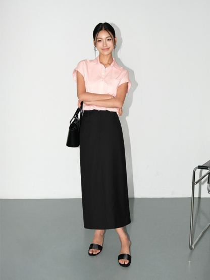 Manda Back Slit OL Skirt-The Black Bow-