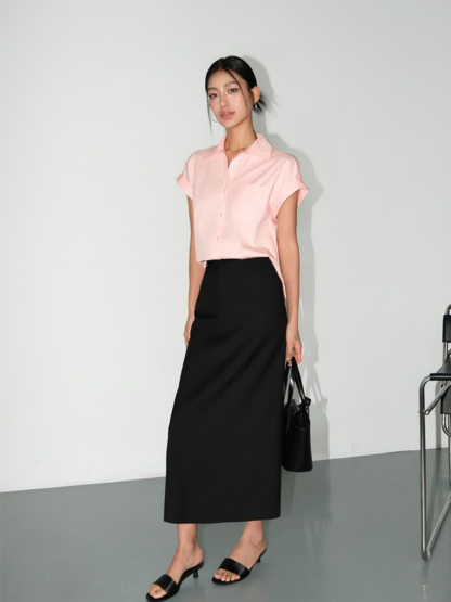 Manda Back Slit OL Skirt-The Black Bow-