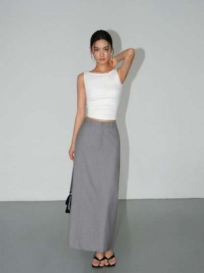 Manda Back Slit OL Skirt-The Black Bow-