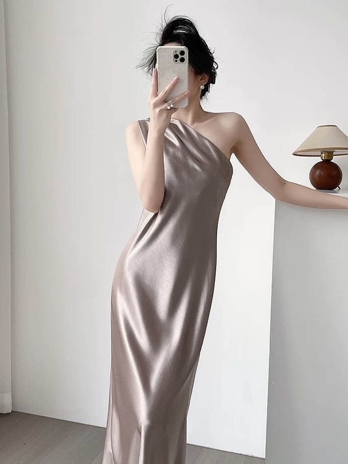 Margot Single Shoulder Satin Dress