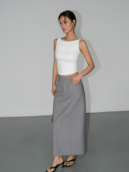 Manda Back Slit OL Skirt-The Black Bow-