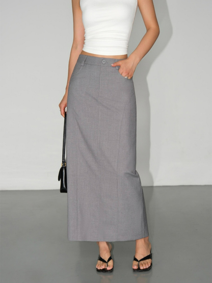 Manda Back Slit OL Skirt-The Black Bow-