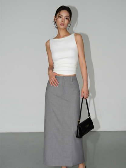 Manda Back Slit OL Skirt-The Black Bow-