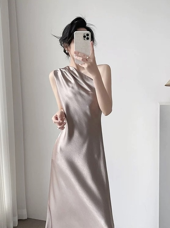 Margot Single Shoulder Satin Dress