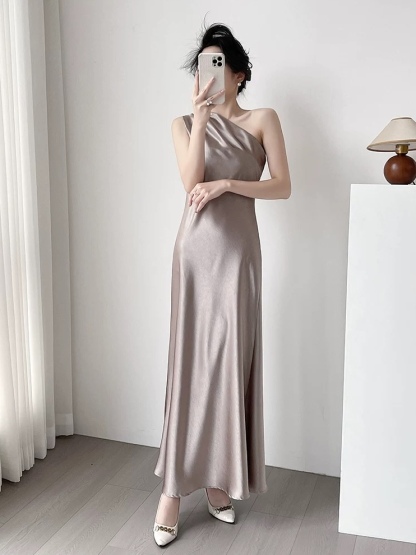 Margot Single Shoulder Satin Dress