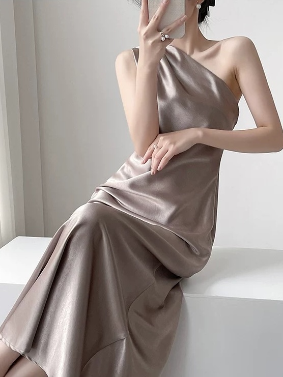 Margot Single Shoulder Satin Dress