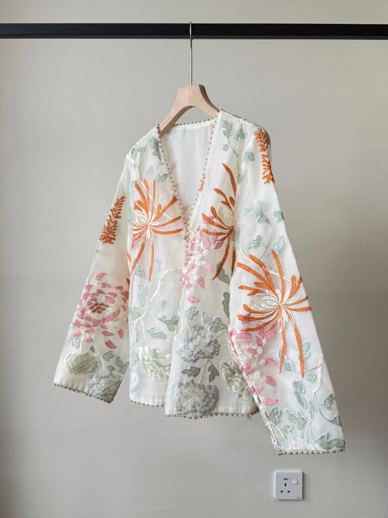 Li Ya Floral Embroided Long Sleeve Oriental Vest