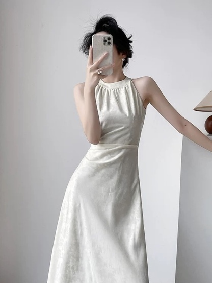 Melody Halter Neck Satin Dress