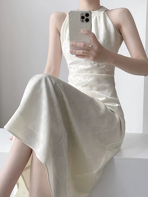 Melody Halter Neck Satin Dress