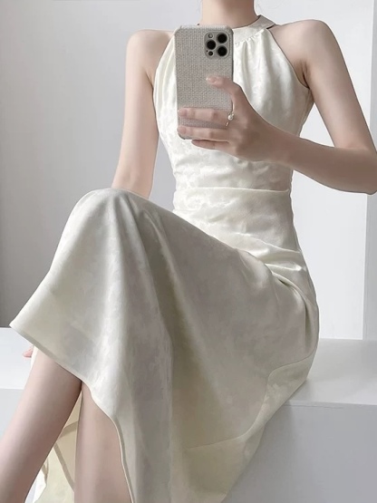 Melody Halter Neck Satin Dress