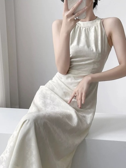 Melody Halter Neck Satin Dress