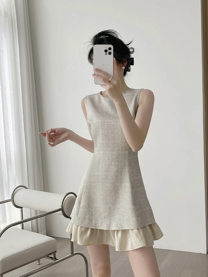 Mic Ruffle Trim Mini Dress