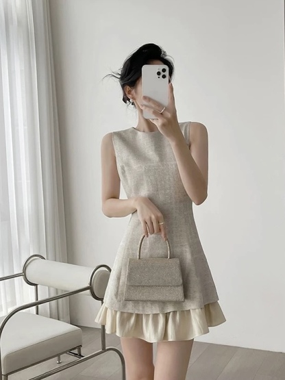 Mic Ruffle Trim Mini Dress