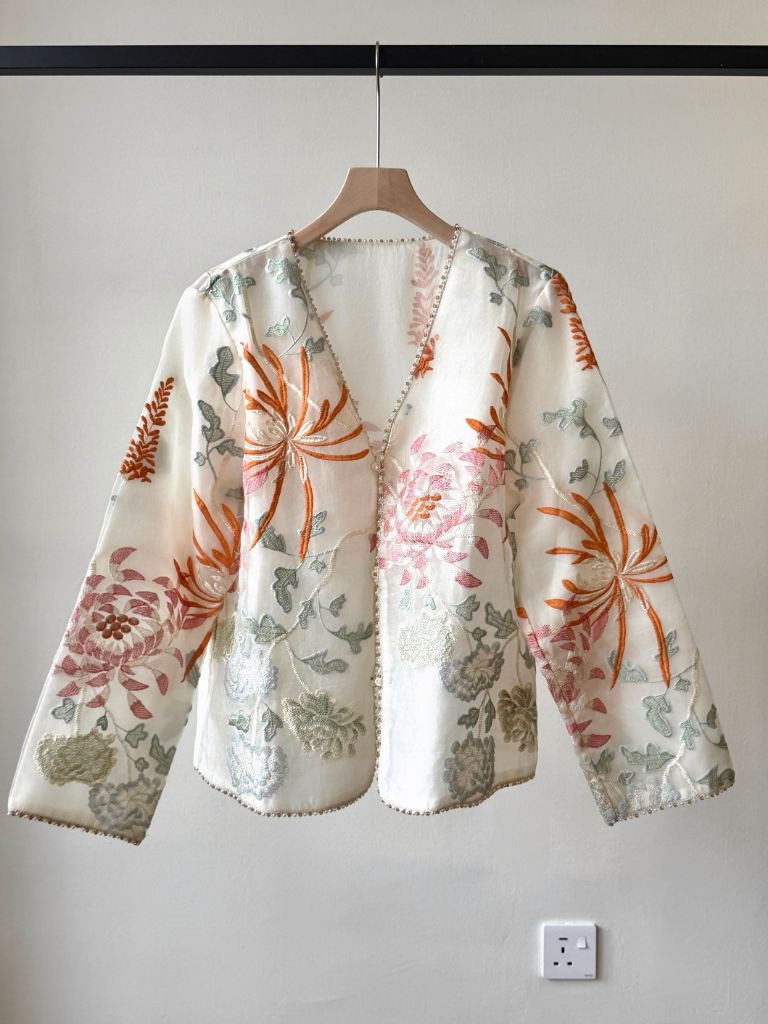 Li Ya Floral Embroided Long Sleeve Oriental Vest