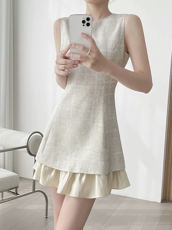 Mic Ruffle Trim Mini Dress