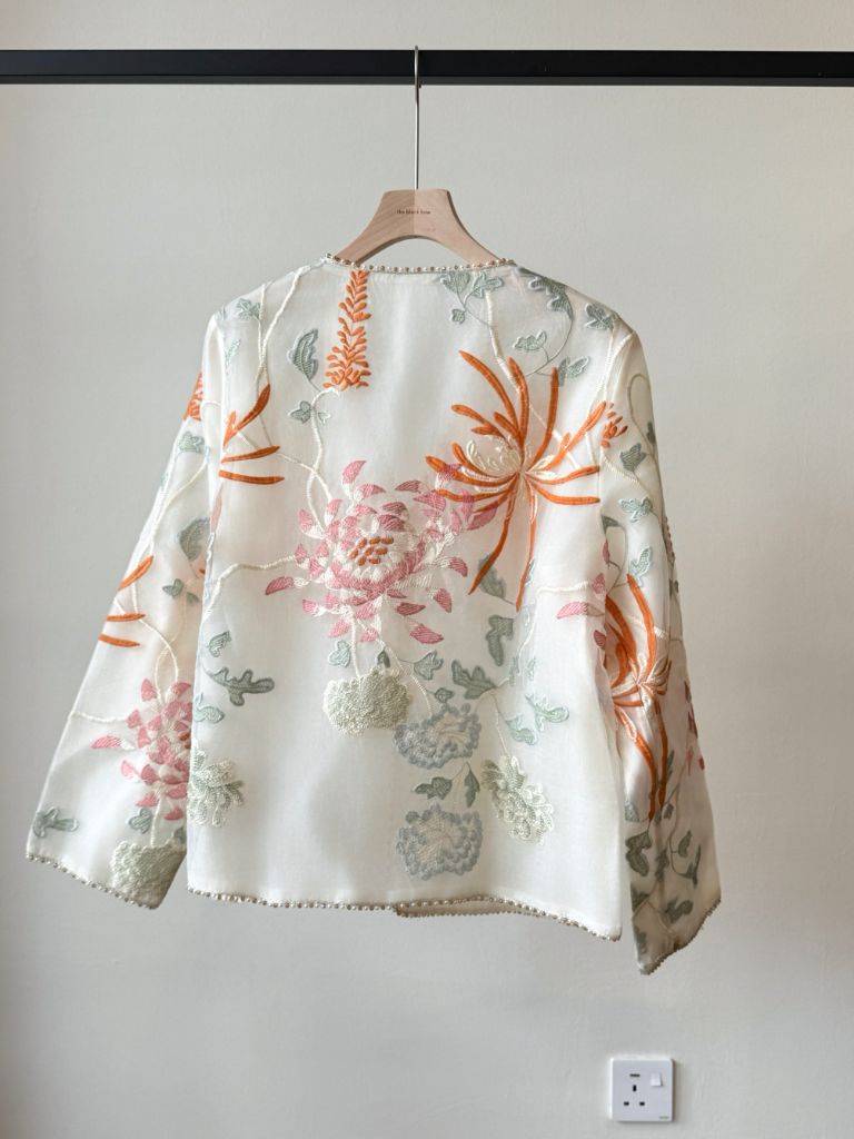 Li Ya Floral Embroided Long Sleeve Oriental Vest