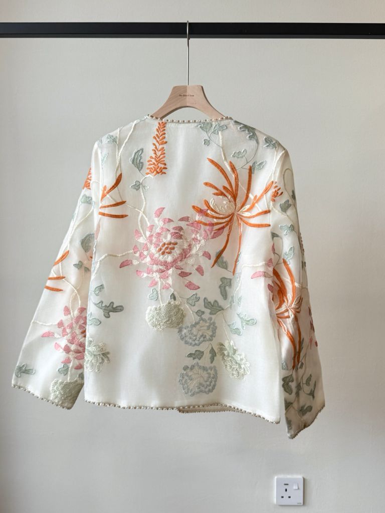 Li Ya Floral Embroided Long Sleeve Oriental Vest