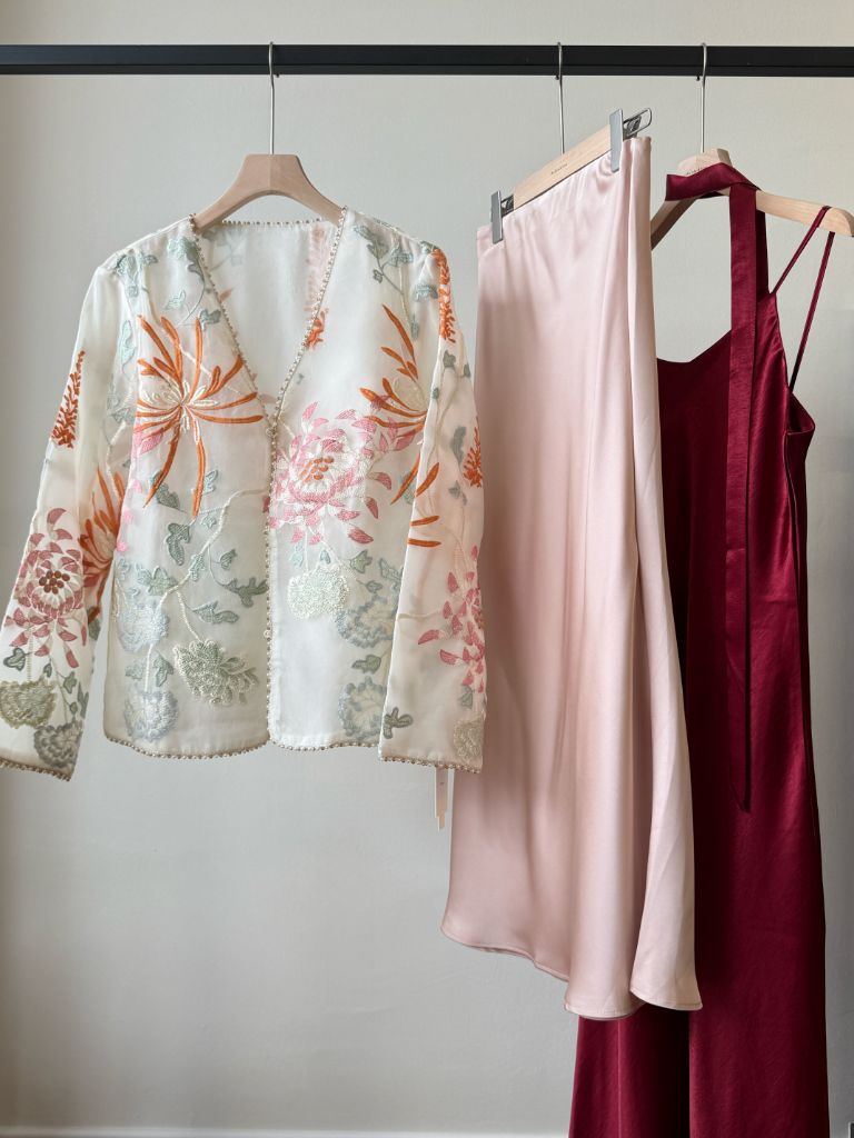 Li Ya Floral Embroided Long Sleeve Oriental Vest