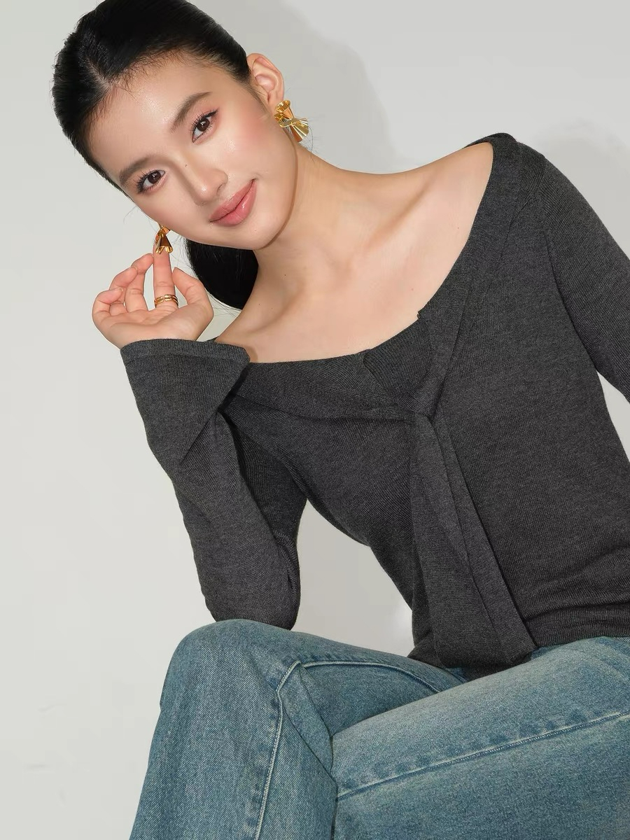 Joey Off Shoulder Tie Front Knit Top-The Black Bow-